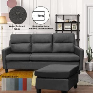 Grey water resistant fabric modular 3 with ottoman sofa set with puffy back rest cushion