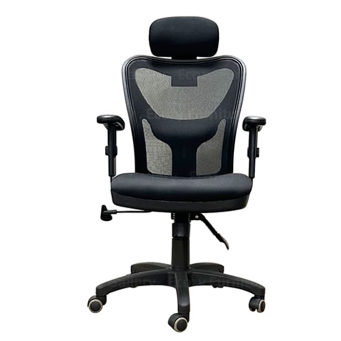 Front view of high back office chair in black color