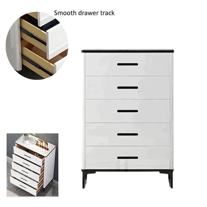 5-Tier Glossy White Col Chest of Drawer offer a clean modern look