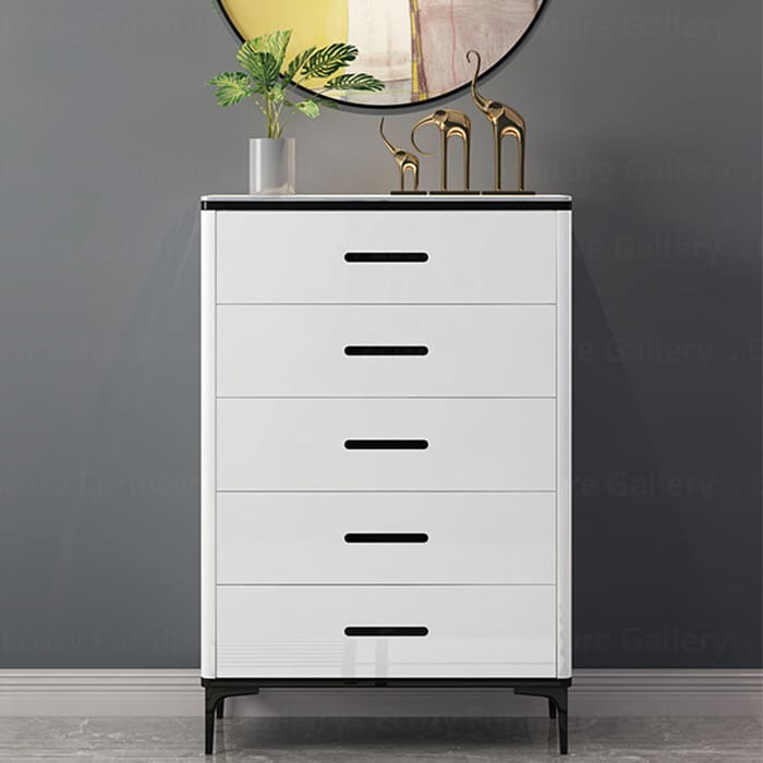 5-Tier Glossy White Col Chest of Drawer offer a clean modern look