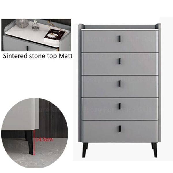 5-tier grey chest of drawer with sintered stone top surface