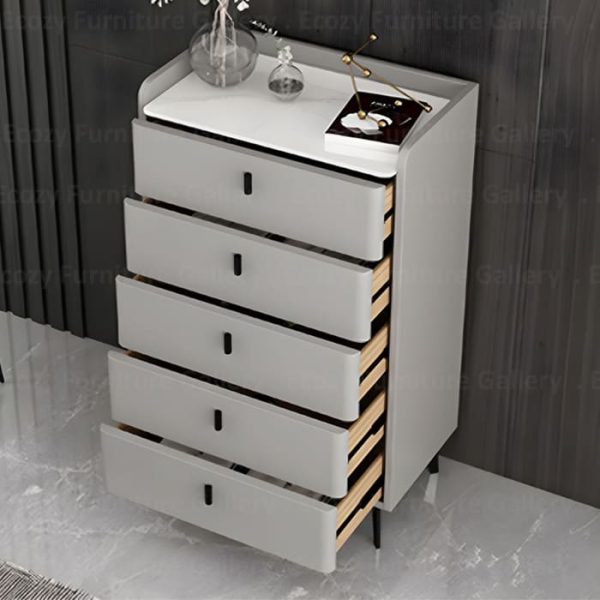 5-tier grey chest of drawer with sintered stone top surface