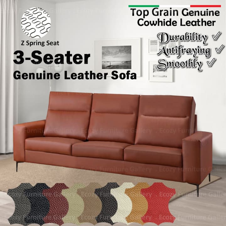 3-Seater Genuine Leather Sofa with Z Spring Seat