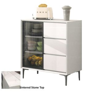 Sintered Stone Top Buffet Hutch Cabinet with Glass Door and 3pcs Drawers