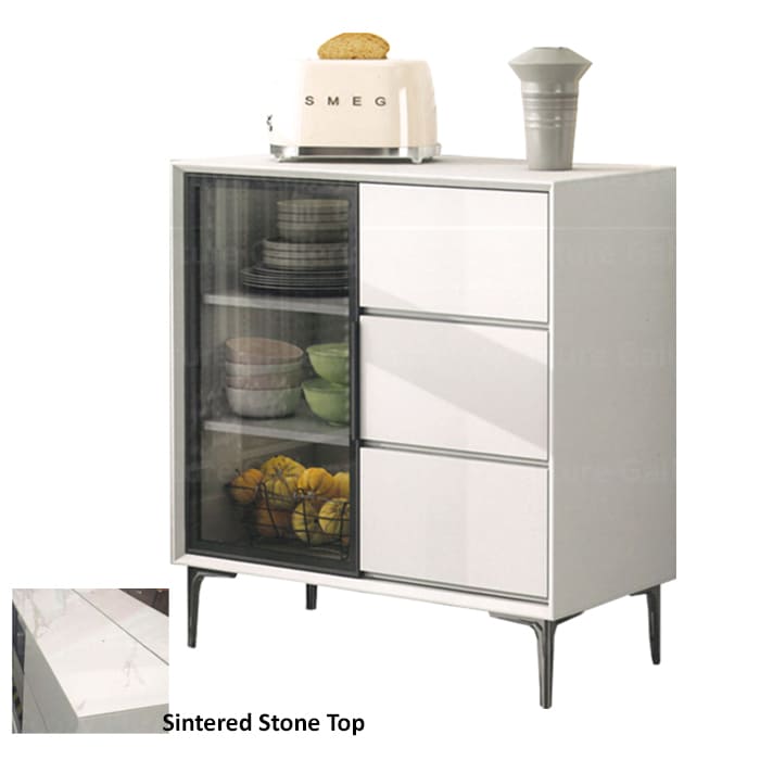Sintered Stone Top Buffet Hutch Cabinet with Glass Door and 3pcs Drawers