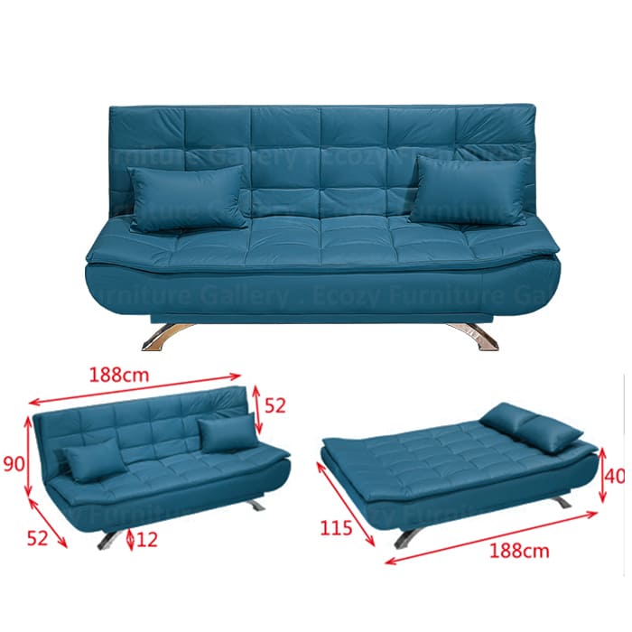 Blue Color Fabric Sofa Bed come with 2pcs of throw cushion