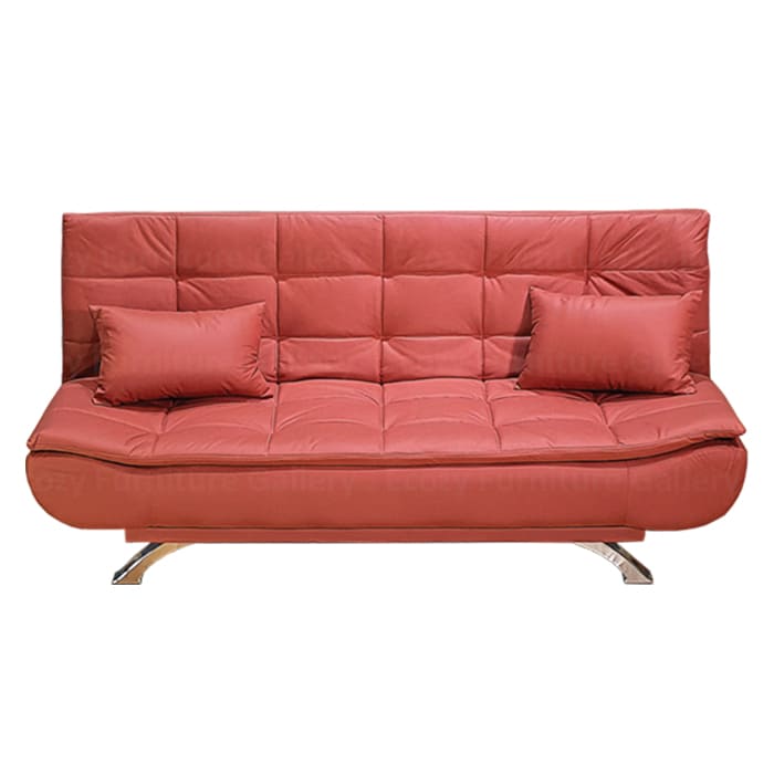 Red Color Fabric Sofa Bed come with 2pcs of throw cushion