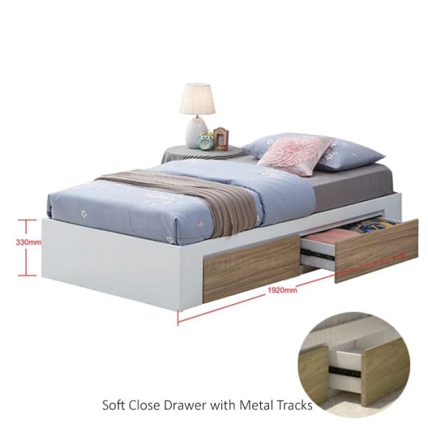 Single wooden bed frame with 2 side drawer