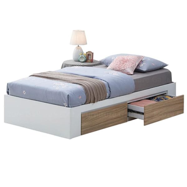 Single wooden bed frame with 2 side drawer