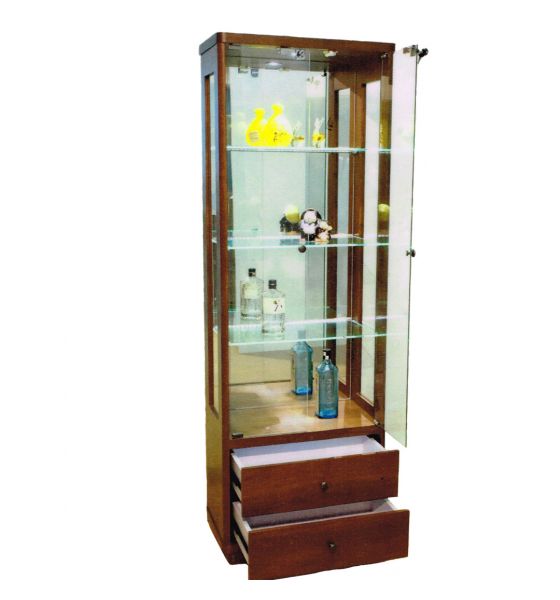 Walnut color of Display Cabinet with Glass door and Led Light