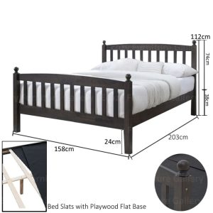 Walnut color Wooden bedframe come with Bed Slats and plywood flat base