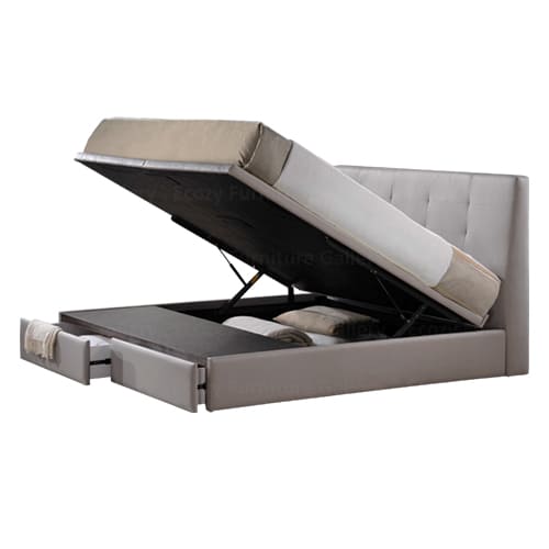 Grey colour drawer bed frame come with 2 side drawers and open storage