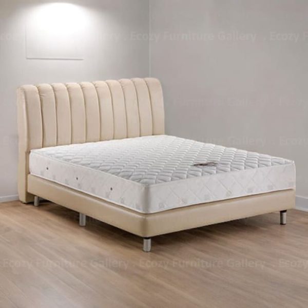 Beige colour faux leather divan bed frame with metal leg