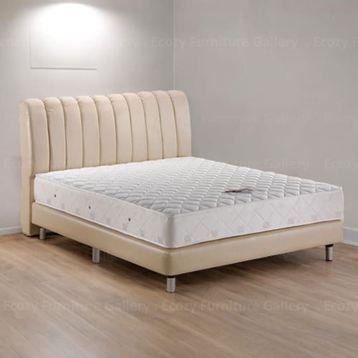 Beige colour faux leather divan bed frame with metal leg