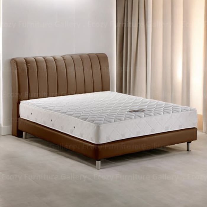 brown colour faux leather divan bed frame with metal leg