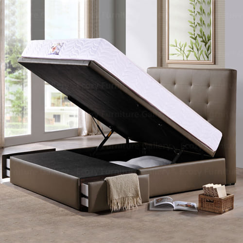 Storage Bed Singapore - Brown colour drawer bed frame come with 2 side drawers and open storage