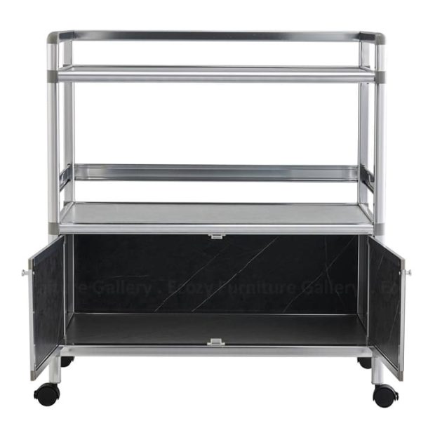 The internal compartment of Light Grey Kitchen Trolley with castors