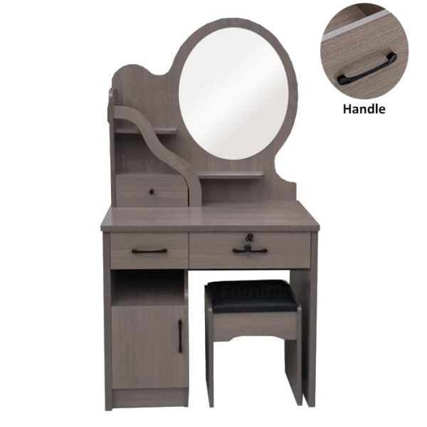 Grey Color Dressing Table with 3 drawers and cushioned stool