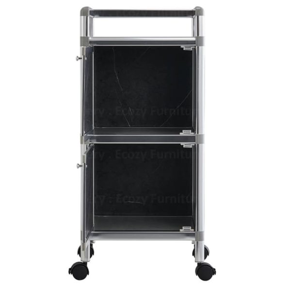 The internal compartment of Light Grey Kitchen Trolley with castors