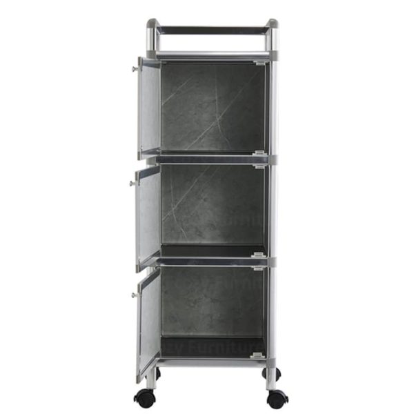 The internal compartment of Dark Grey Kitchen Trolley with castors