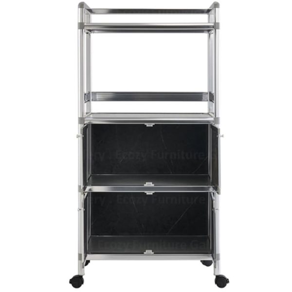 The internal compartment of Light Grey Kitchen Trolley with castors