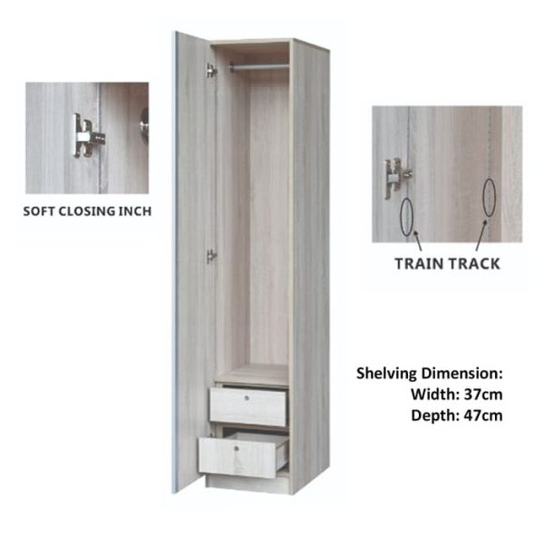 the internal compartmnet of single door cabinet come with drawer and hanging bar