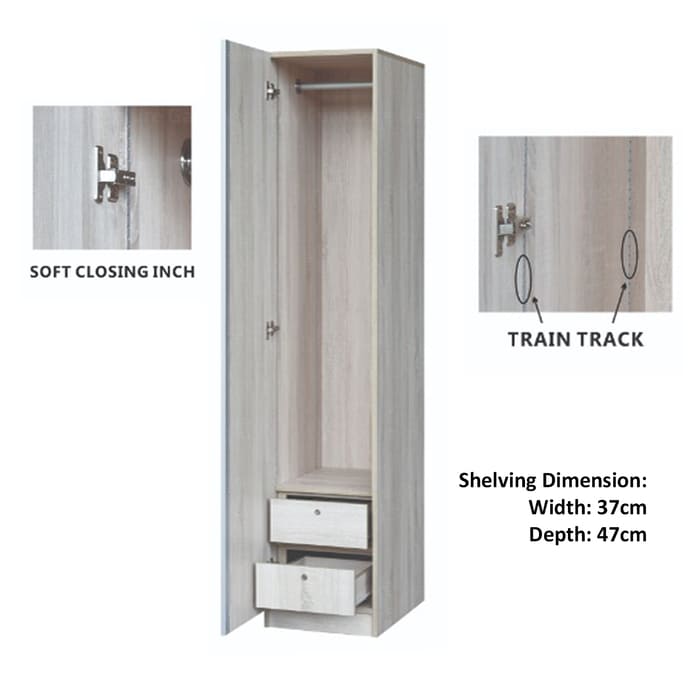 the internal compartmnet of single door cabinet come with drawer and hanging bar