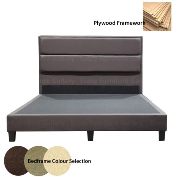 a brown color faux leather bedframe come with the black plastic leg