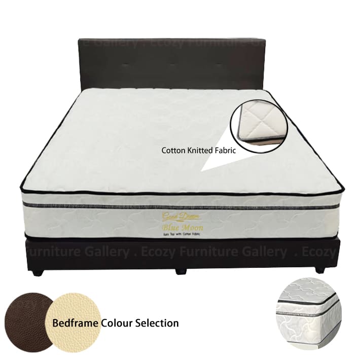 Bed frame mattress set featuring a cotton knitted fabric mattress, with a selection of bedframe colors