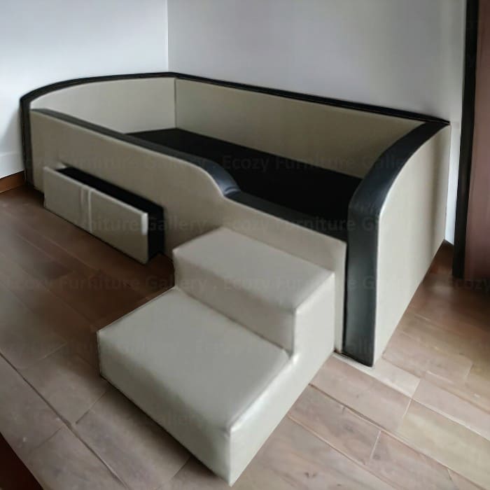 a simple design of 3 in 1 daybed with a drawer and staircase in a cozy bedroom