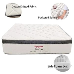 Bed frame mattress set featuring a cotton knitted fabric and individual pocket spring branded mattress, with a selection of bedframe colors