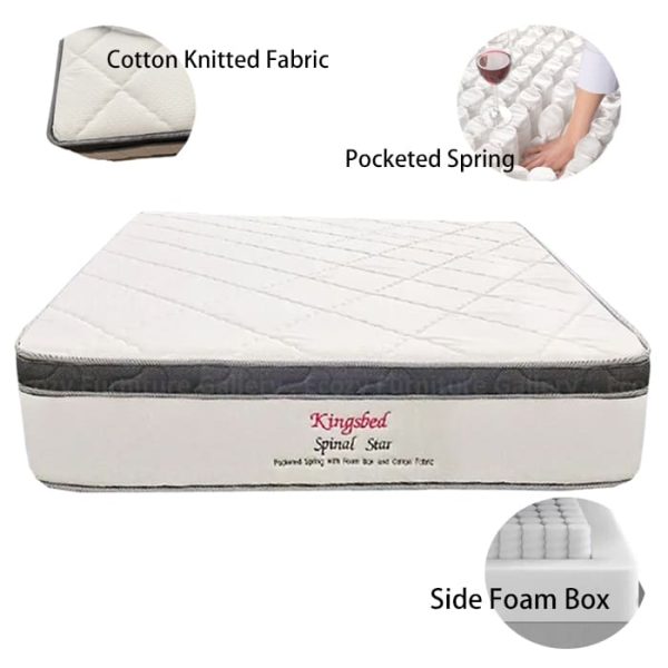 Bed frame mattress set featuring a cotton knitted fabric and individual pocket spring branded mattress, with a selection of bedframe colors