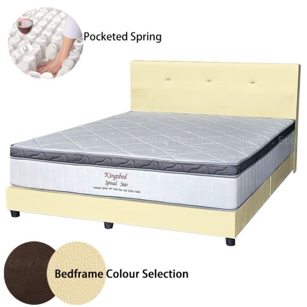 Bed frame mattress set featuring a cotton knitted fabric and individual pocket spring branded mattress, with a selection of bedframe colors