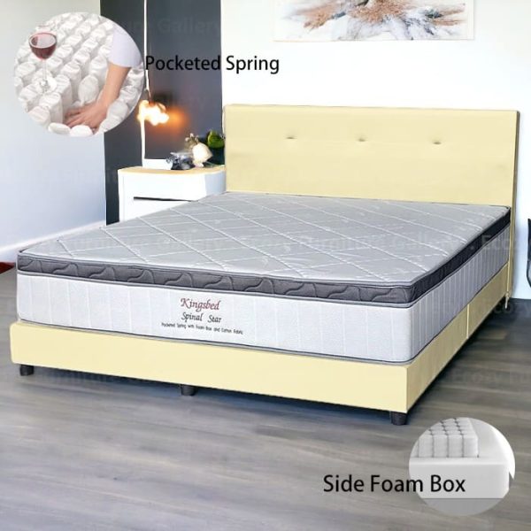 Bed frame mattress set featuring a cotton knitted fabric and individual pocket spring branded mattress, with a selection of bedframe colors