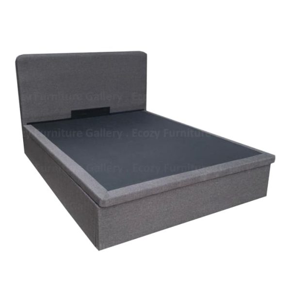 Storage Bed Singapore - Black color of water repellent storage bed frame with a simple and plain design of headboard panel