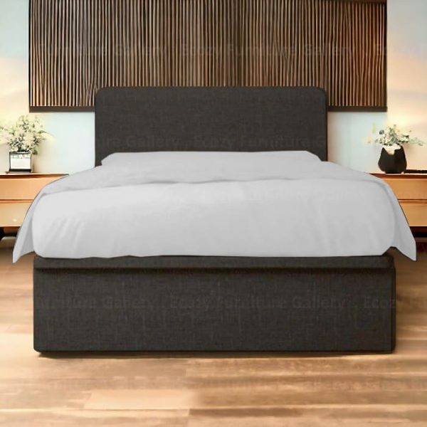 Storage Bed Singapore - Black color of water repellent storage bed frame with a simple and plain design of headboard panel