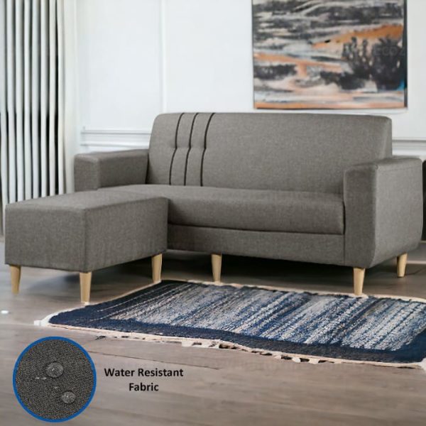 Simple and Plain design of 3 saeter water resistant fabric sofa come with a stool and wooden leg