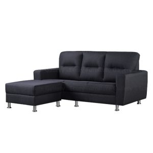 black color 3 seater faux leather sofa with stool