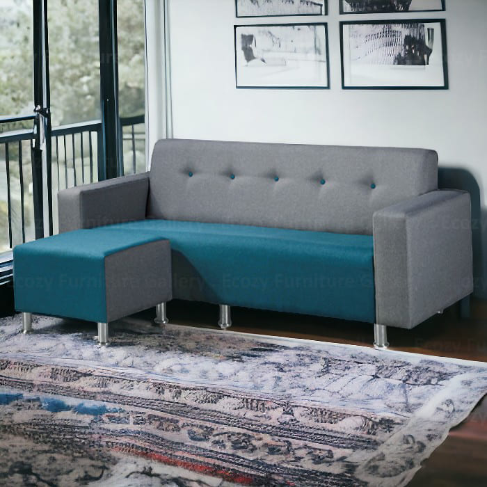 Simple and Plain design of 3 saeter Fabric Sofa come with a stool and Strong metal leg