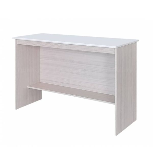 A white wash and white color study desk or computer table with a simple and plain design