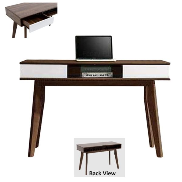 study desk or computer table is a combination of two colors, walnut modern finish with white drawers, creating a simple and elegant design