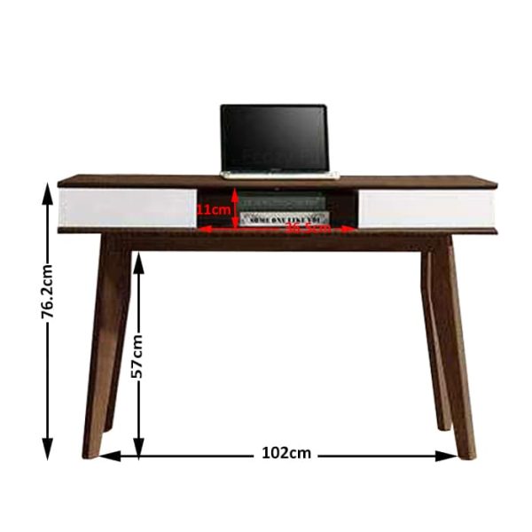 study desk or computer table is a combination of two colors, walnut modern finish with white drawers, creating a simple and elegant design