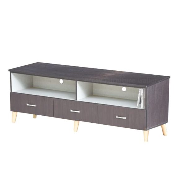 Walnut color TV Console features with features drawers, open concept compartment, and sturdy wooden splayed legs