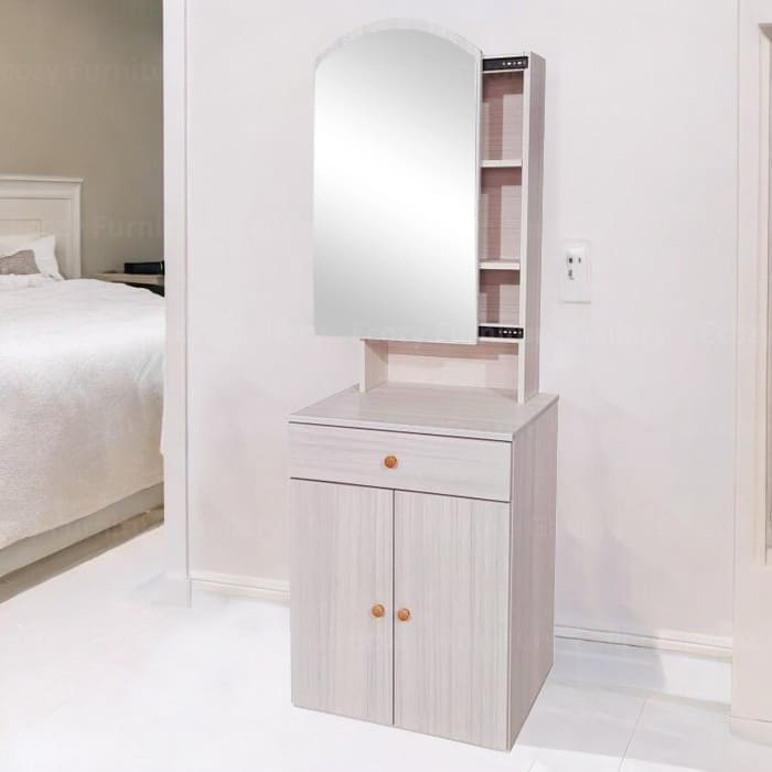 A dressing table come with 2-side sliding mirror, hidden storage, and storage drawer