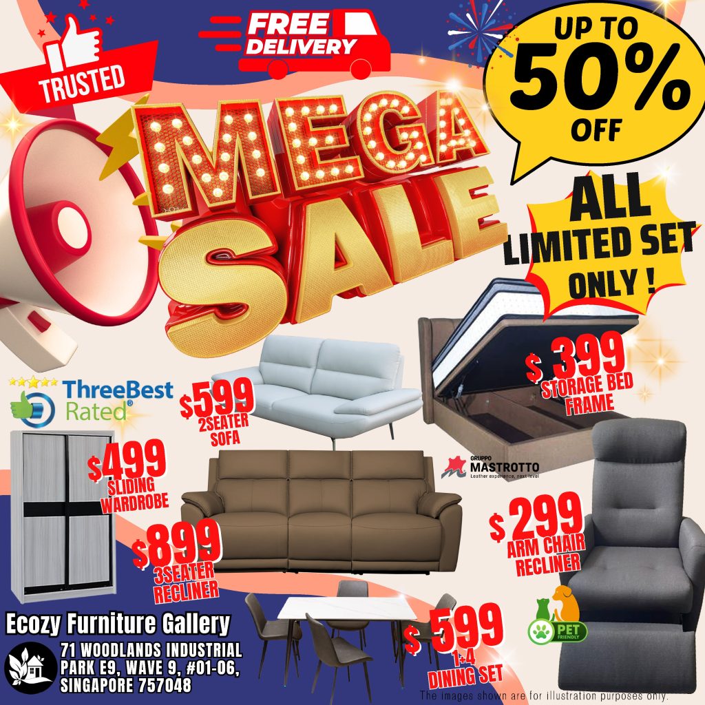 Mega furniture sale at woodlands furniture stores which up to 50% offering