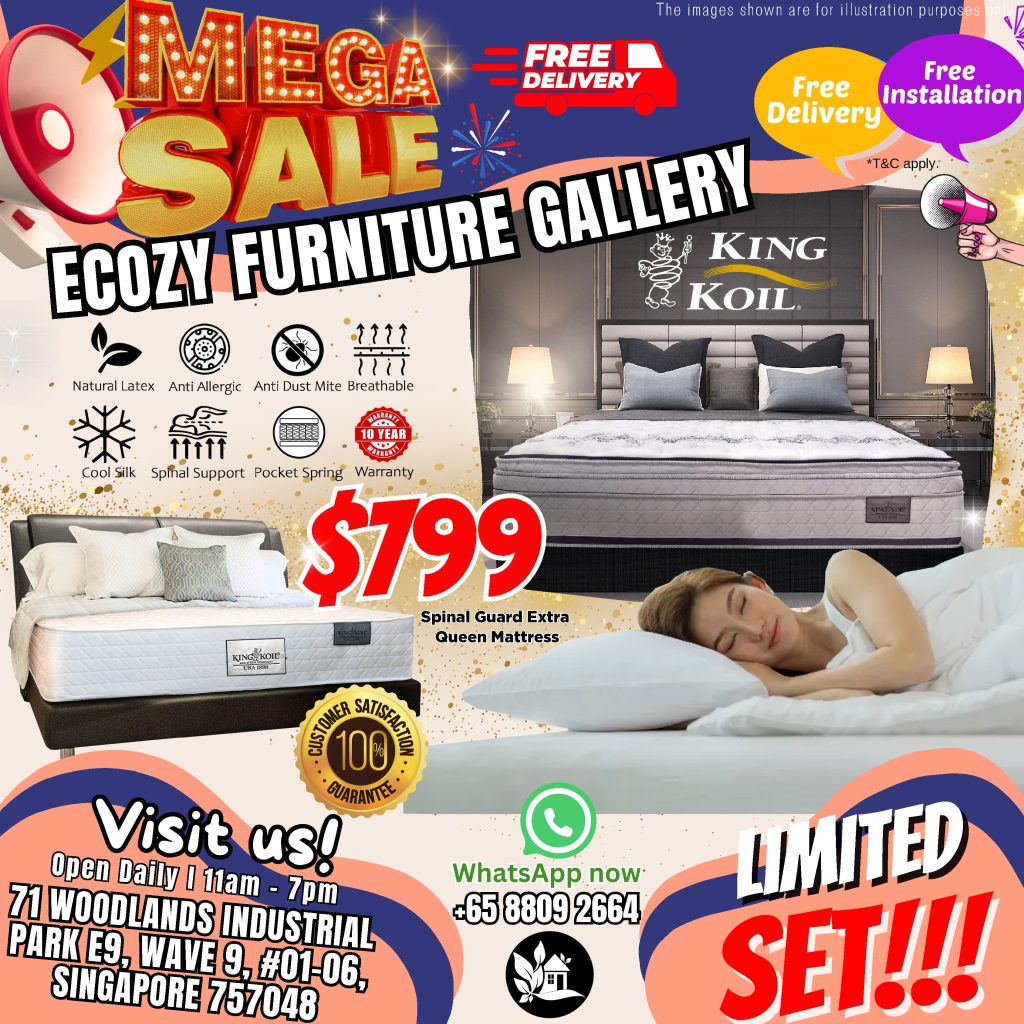 Mega furniture sale at woodlands furniture stores which up to 50% offering - sepecially branded mattress king koil mattress