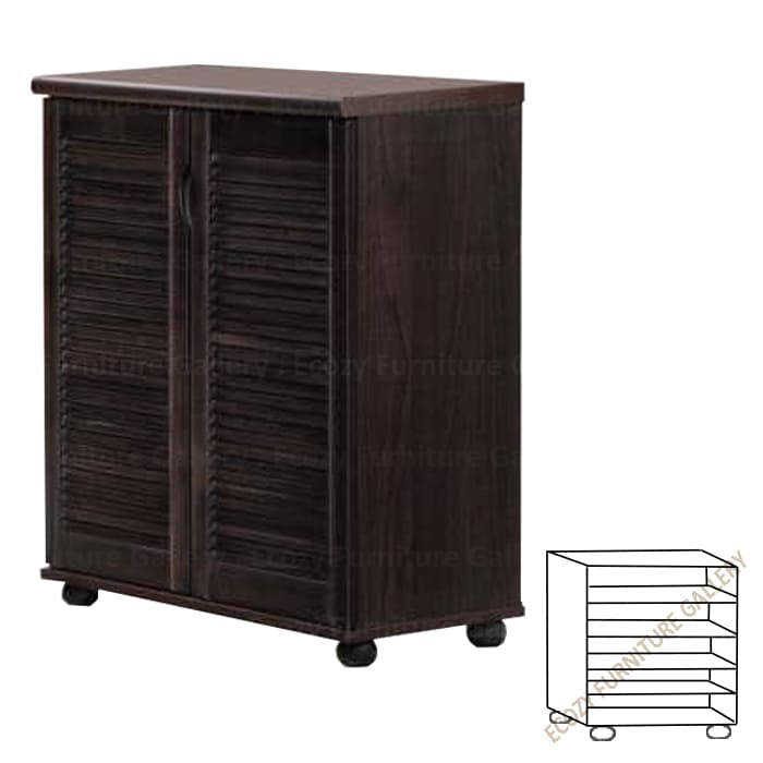 Walnut color of swing door shor cabinet features with solid wood louvre doors design and solid wood leg