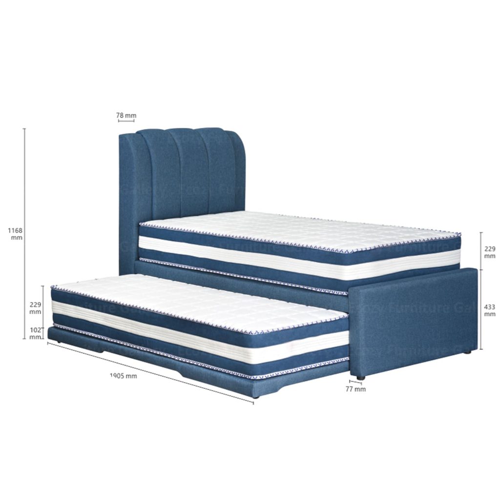 Fabric Blue color pull out bed frame with single size pull out bed and mattresses, it's availble in 3 color selection