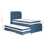 Fabric Blue color pull out bed frame with single size pull out bed and mattresses, it's availble in 3 color selection