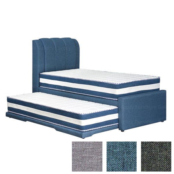 Fabric Blue color pull out bed frame with single size pull out bed and mattresses, it's availble in 3 color selection